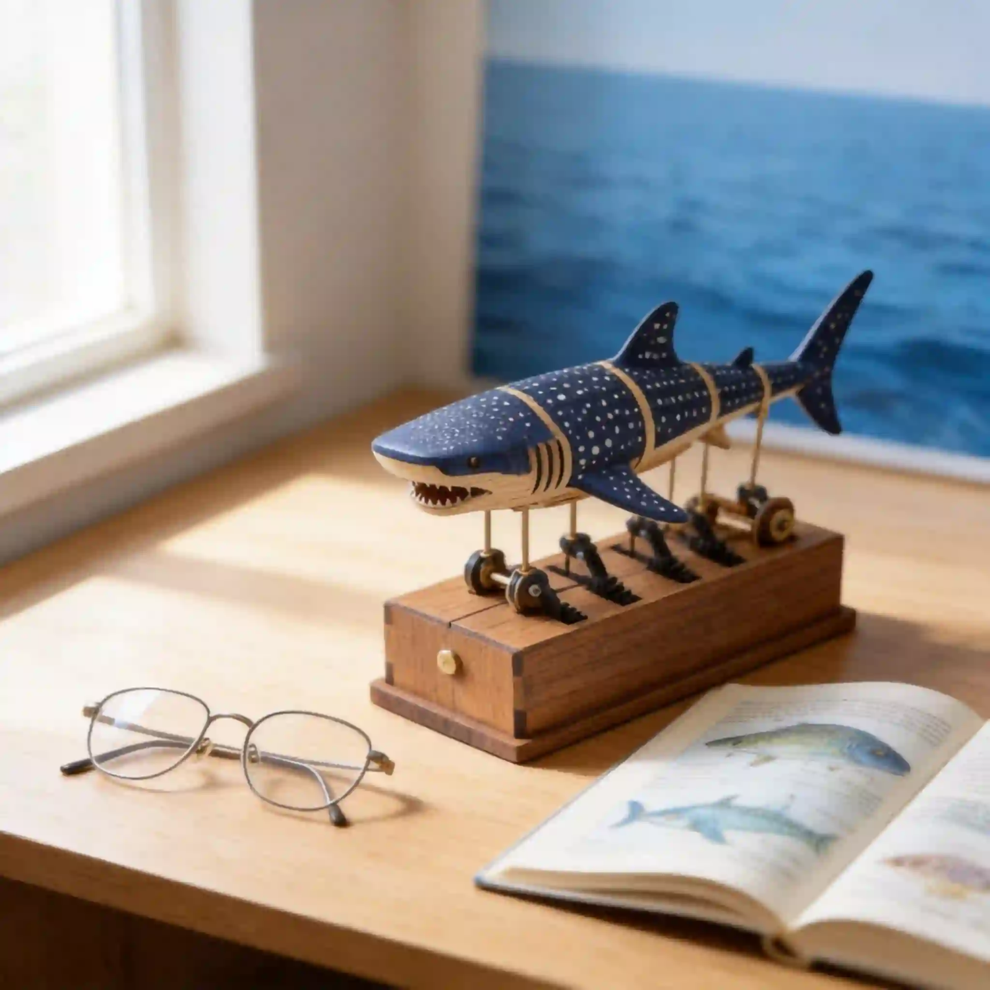 Handmade Whale Shark Mechanical Automaton | Wooden Ocean Art Decor