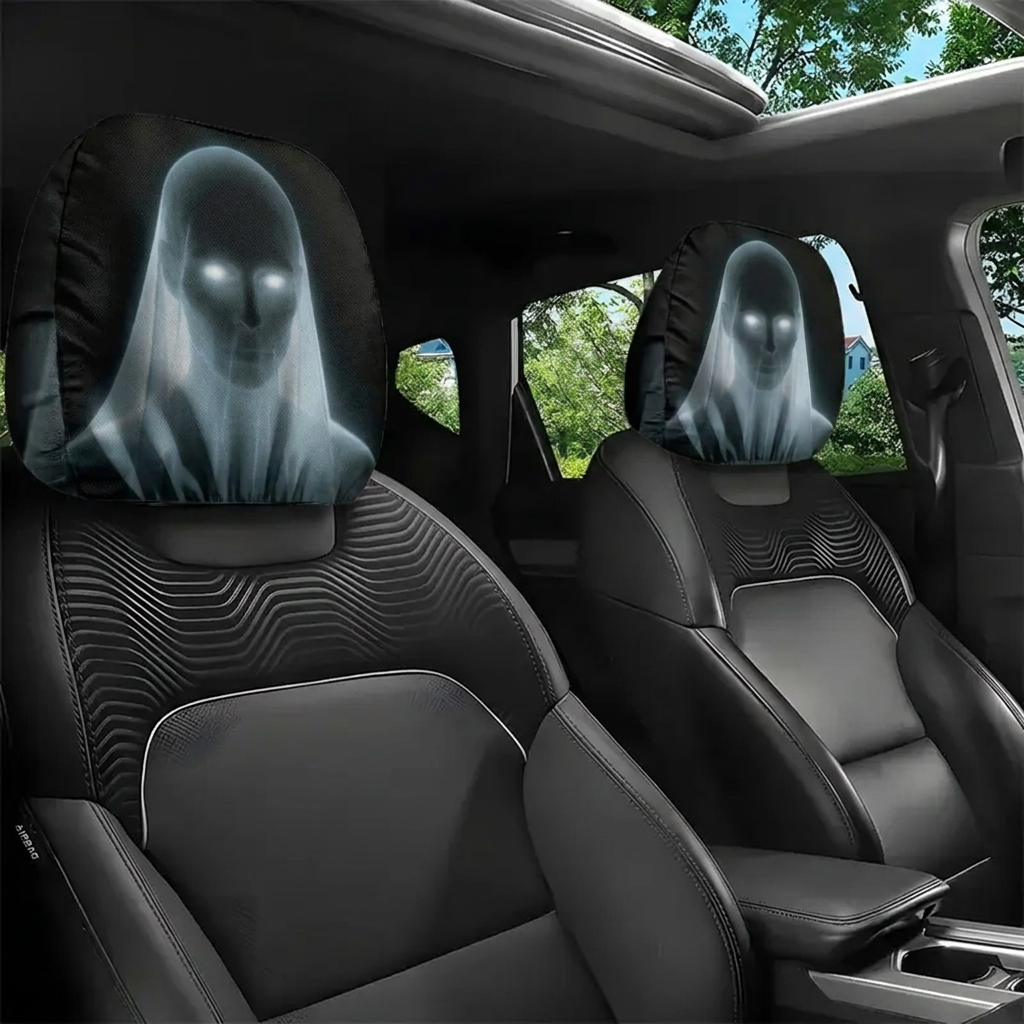 Hooded Phantom Headrest Covers 2-Pack – Buy 1 Get 1 Free, Gothic Car Seat Decor