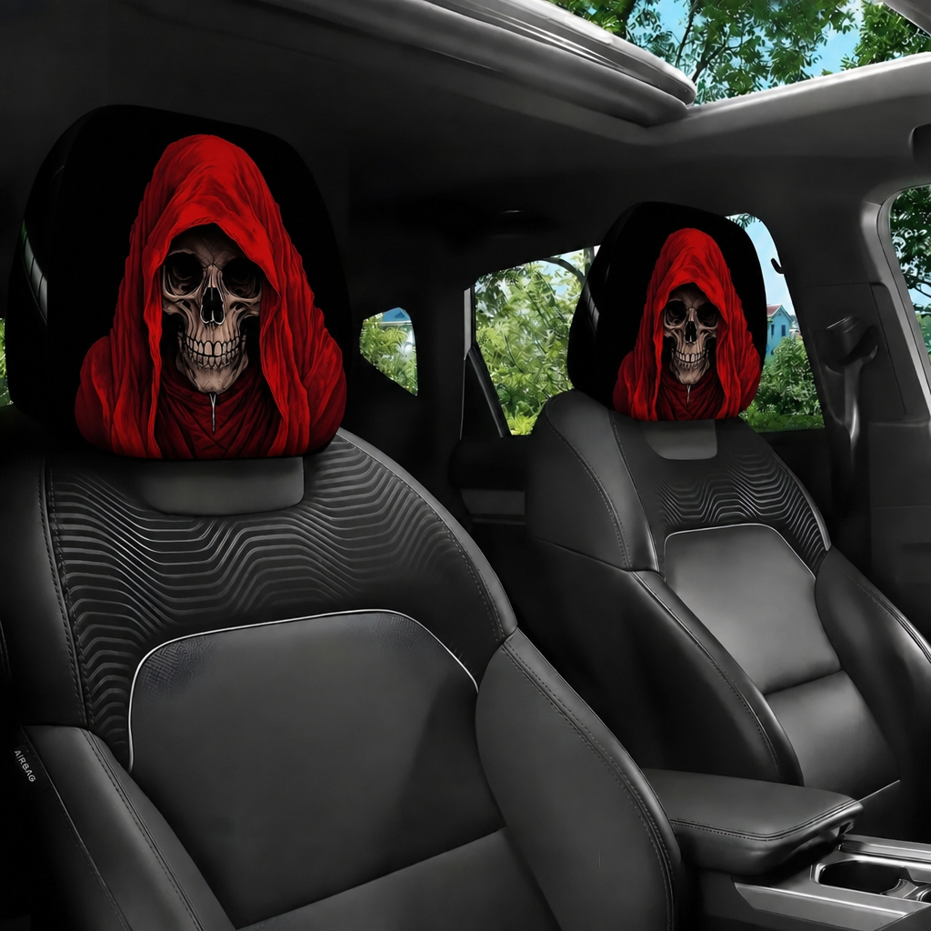 Hooded Phantom Headrest Covers 2-Pack – Buy 1 Get 1 Free, Gothic Car Seat Decor