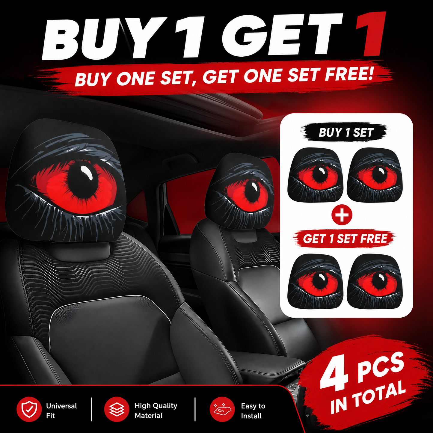 Hooded Phantom Headrest Covers 2-Pack – Buy 1 Get 1 Free, Gothic Car Seat Decor