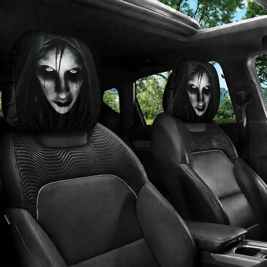 Hooded Phantom Headrest Covers 2-Pack – Buy 1 Get 1 Free, Gothic Car Seat Decor